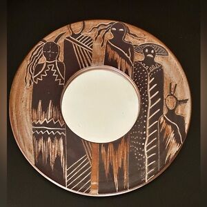 Signed 1998 Unique Southwest Studio Pottery Wall Mirror. Tribal Desert Decor